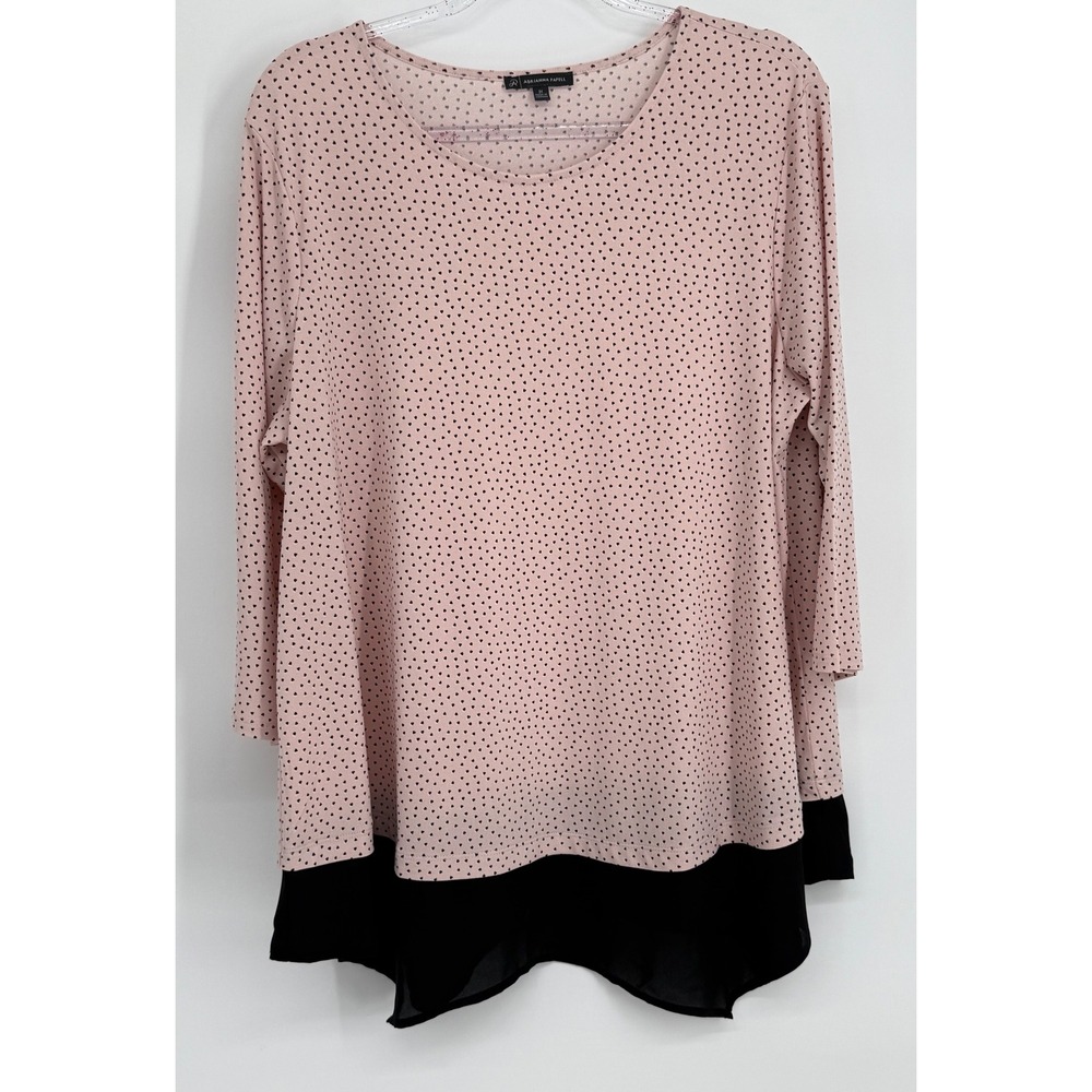 Adrianna Papell Womens Pink‎ Polka Dot 3/4 Sleeve Sharkbite Tunic Sz 2X